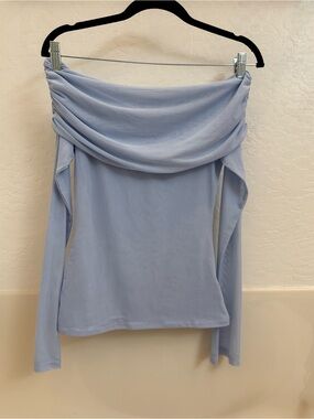 (GAB & KATE/ MIXOLOGY) Blue Jules Off Shoulder Mesh Shirt- size small